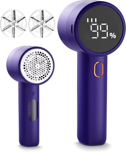 Fabric Shaver, Lint Remover Rechargeable, Electric Portable Sweater Defuzzer with 3 Speeds, 6 Leaf Blades, Digital LED Display to Remove Pilling for Clothes, Furniture, Sweater, Couch,Blanket