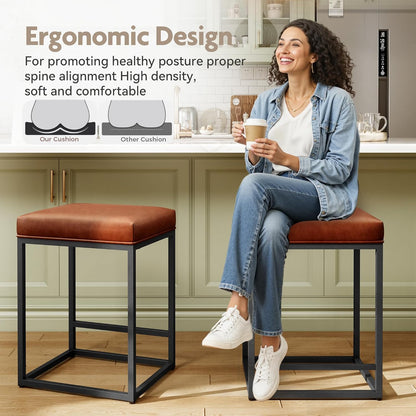 Bar Height Bar Stools 30 Inch Set of 2 for Kitchen Counter Backless Industrial Stool Modern Upholstered Barstool Countertop Saddle Chair Island Stool,330 LBS Bear Capacity,(30 Inch,Brown)