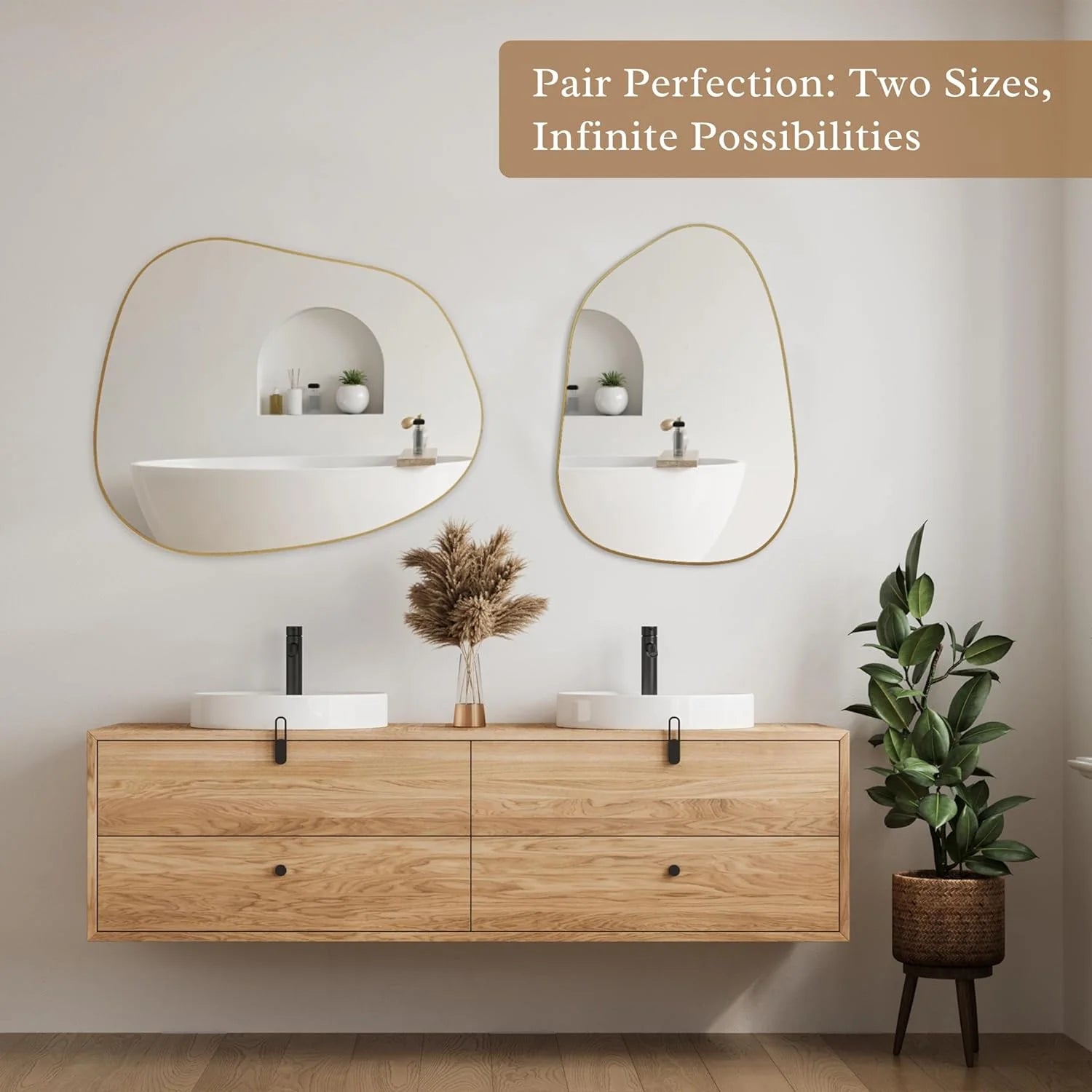 Irregular Wall Mirror Asymmetrical Mirror, 28''X20'' Black Wood Framed Mirror for Bathroom Bedroom Living Room Entryway, Decorative Modern Wall Decor, Wall Mounted Mirror (Black, 28''X20'')