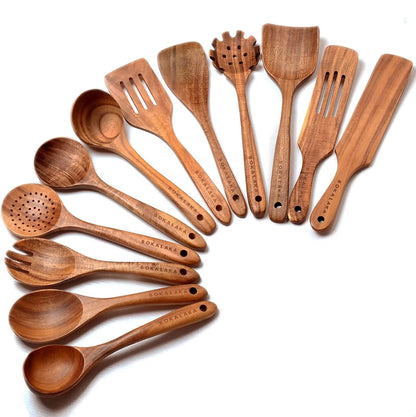 Wooden Spoons for Cooking, Teak Wooden Kitchen Utensils Set Wooden Cooking Utensils 6Pcs Wooden Spatulas Wooden Utensils for Cooking
