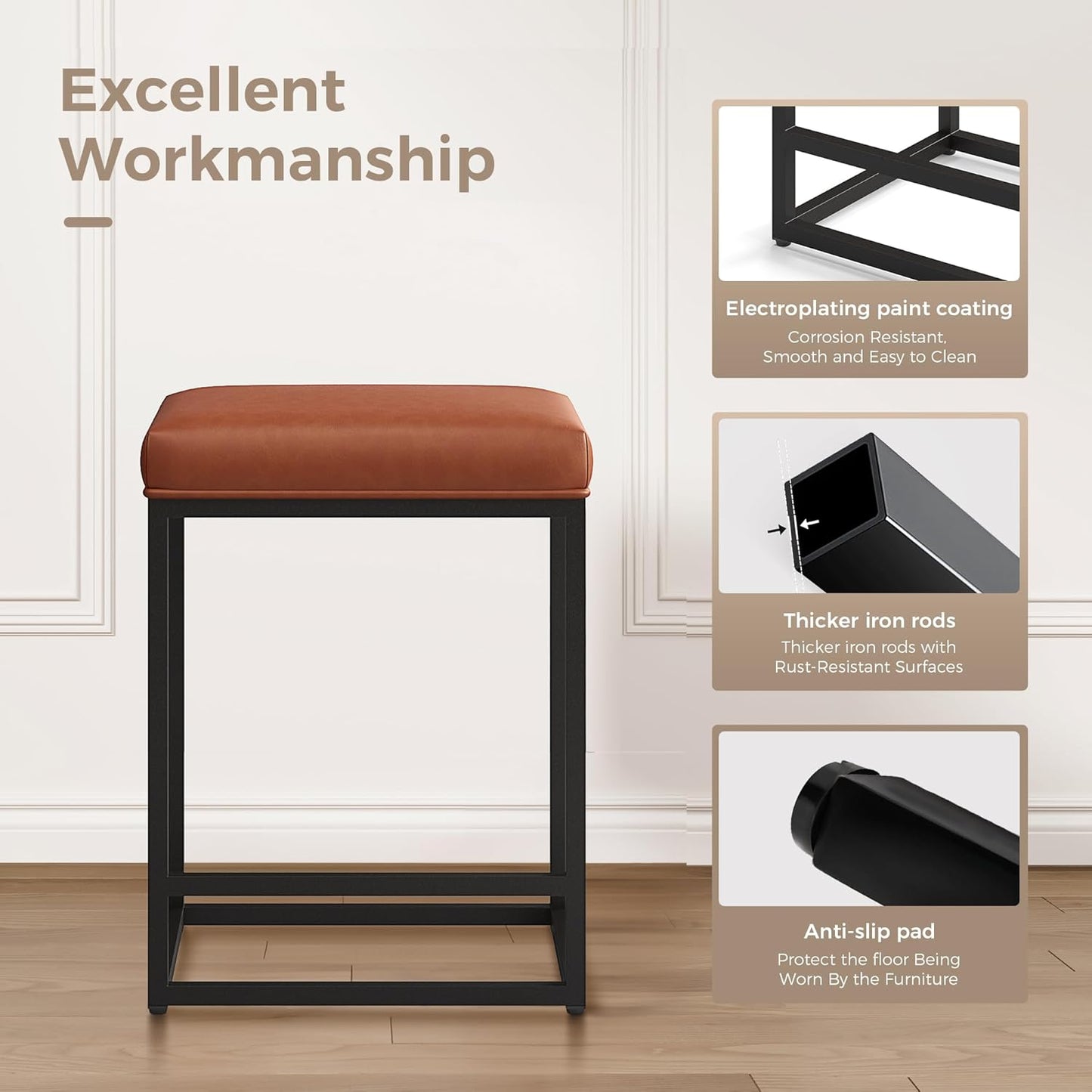 Bar Height Bar Stools 30 Inch Set of 2 for Kitchen Counter Backless Industrial Stool Modern Upholstered Barstool Countertop Saddle Chair Island Stool,330 LBS Bear Capacity,(30 Inch,Brown)