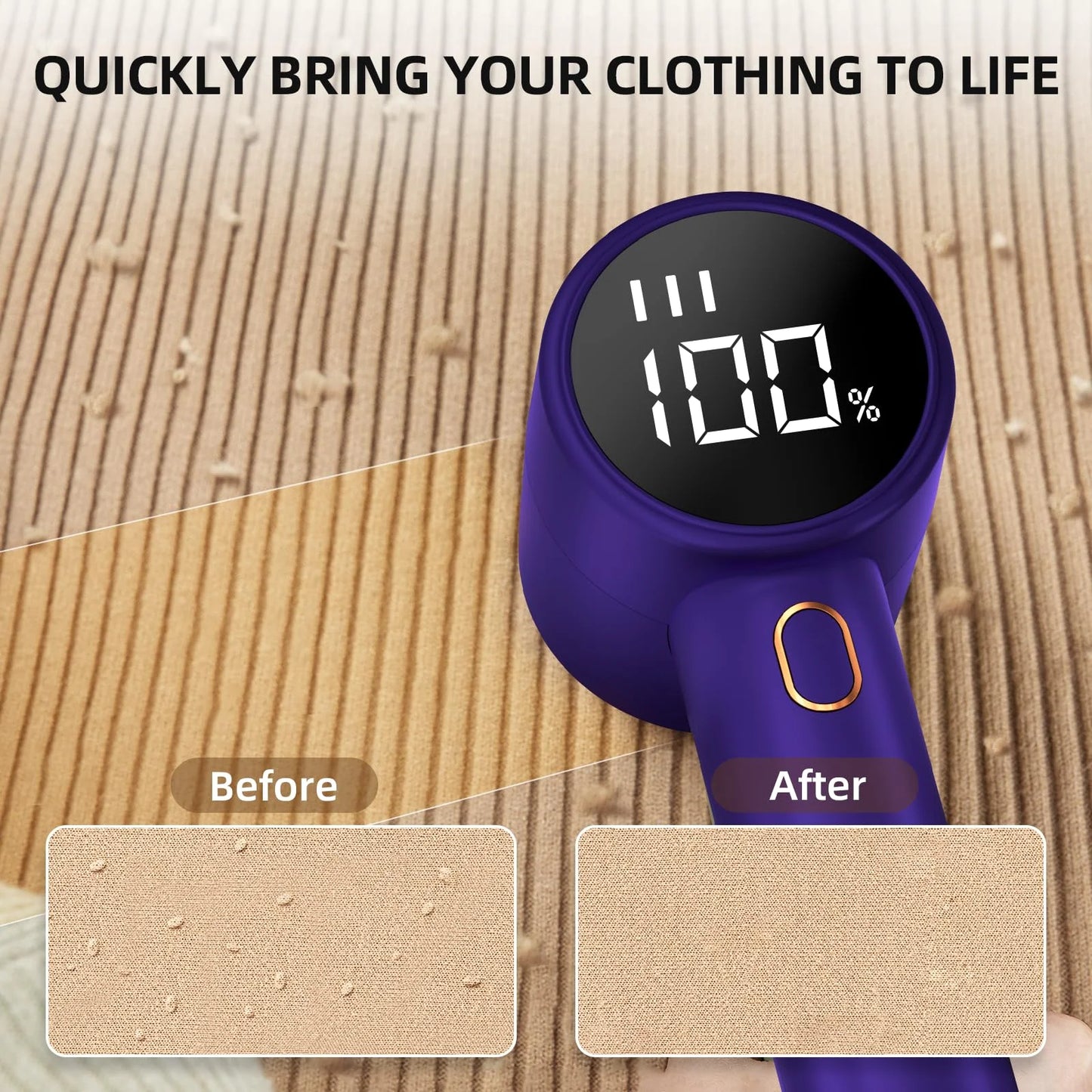 Fabric Shaver, Lint Remover Rechargeable, Electric Portable Sweater Defuzzer with 3 Speeds, 6 Leaf Blades, Digital LED Display to Remove Pilling for Clothes, Furniture, Sweater, Couch,Blanket