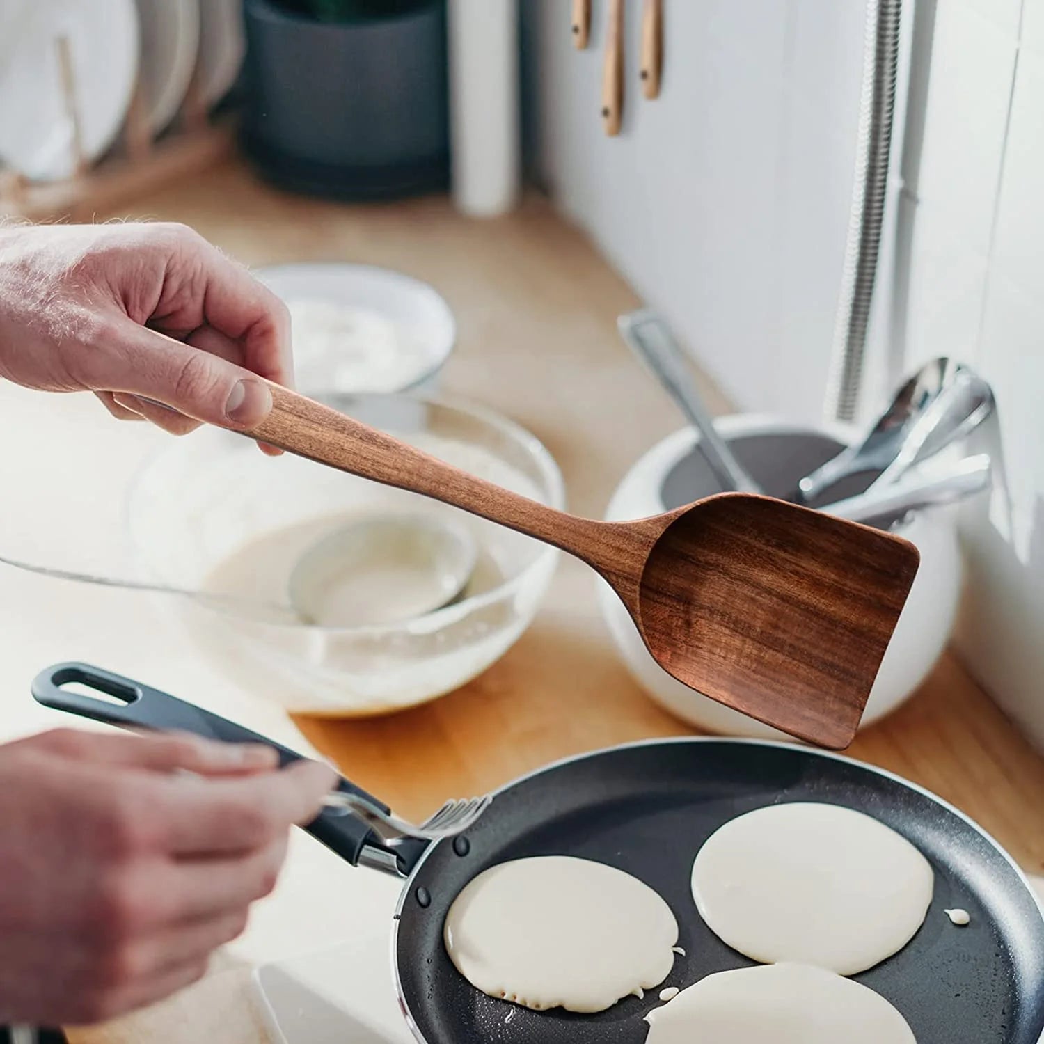 Wooden Spoons for Cooking, Teak Wooden Kitchen Utensils Set Wooden Cooking Utensils 6Pcs Wooden Spatulas Wooden Utensils for Cooking